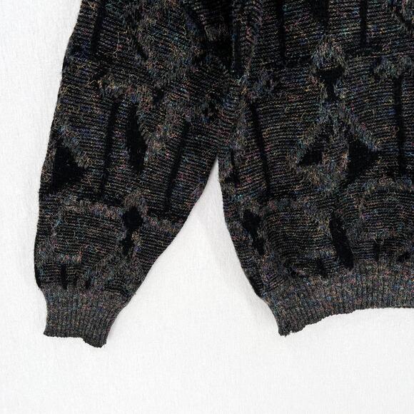 COLLEZIONE PERTE COLORE Vintage Sweater Mens Gray Black Multi Crew neck 80s - Picture 5 of 10